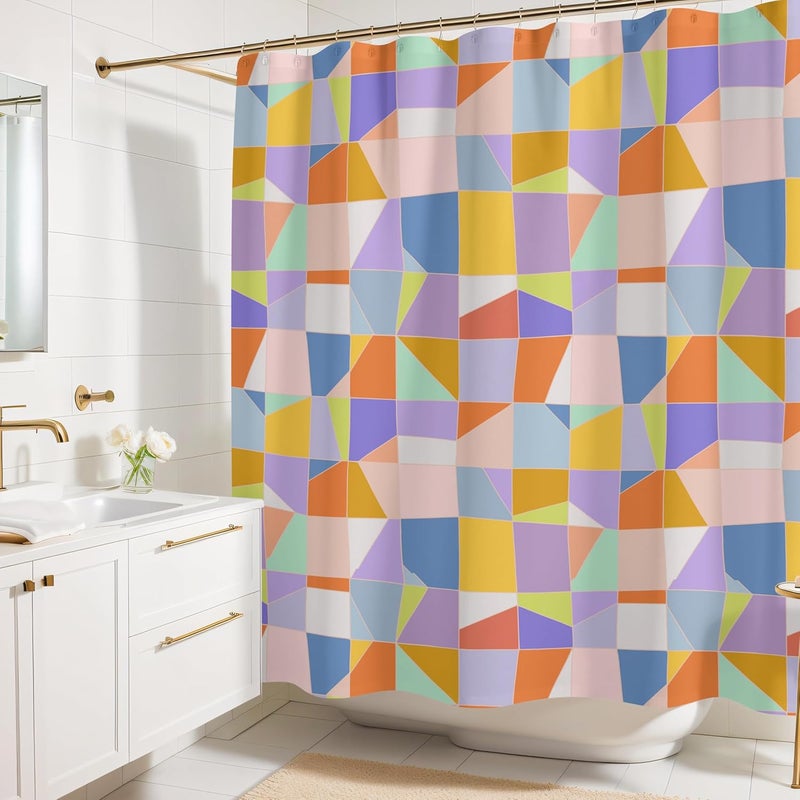Worthwhile Goods Pastel Abstract Print Shower Curtain - Mosaic Pattern - Modern Coloruful Home Decor - Scandi Style Fabric Shower Curtain for Any Bathroom - 72x72 Inches (Mosaic Pastel) - Image 1